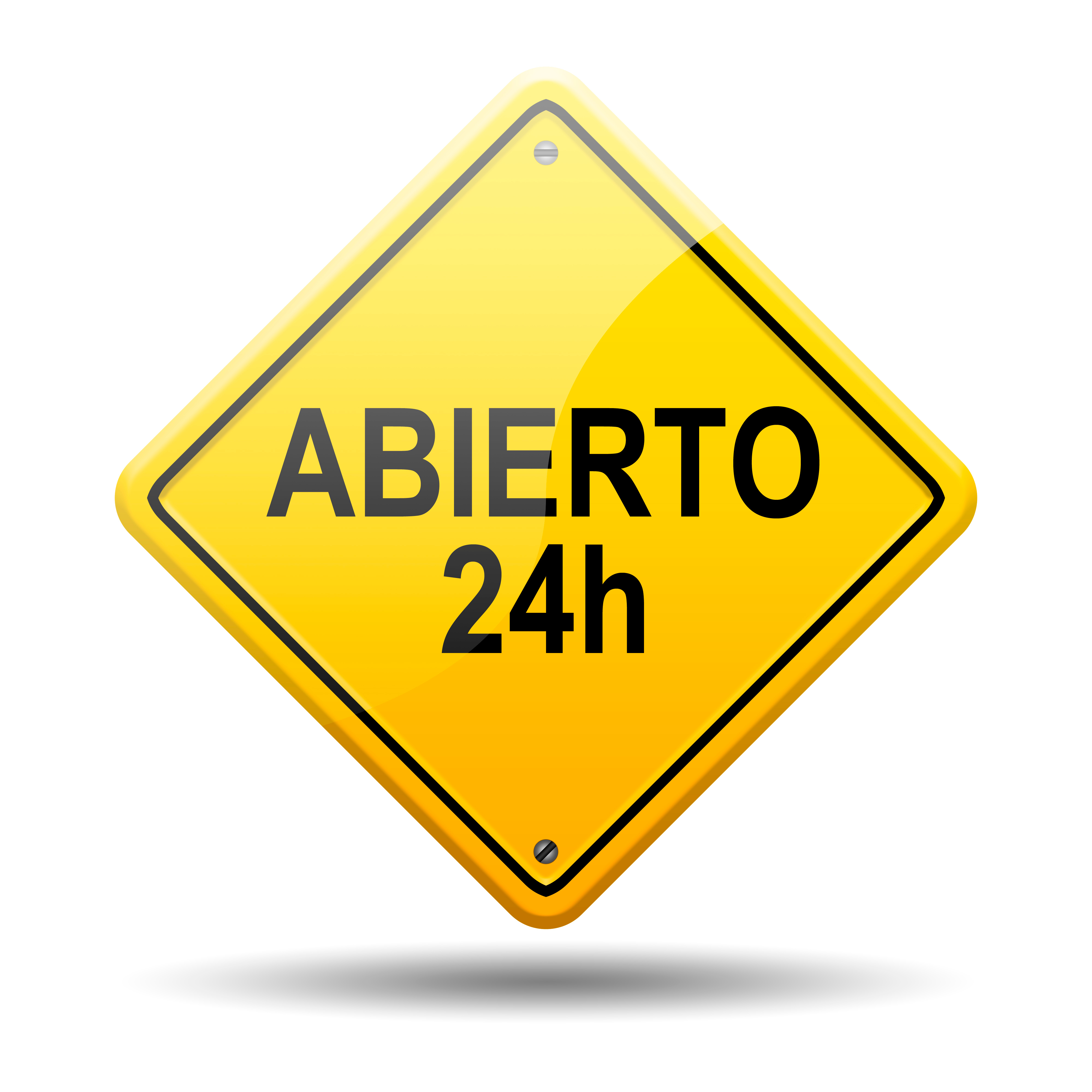 Señal amarilla texto ABIERTO 24h